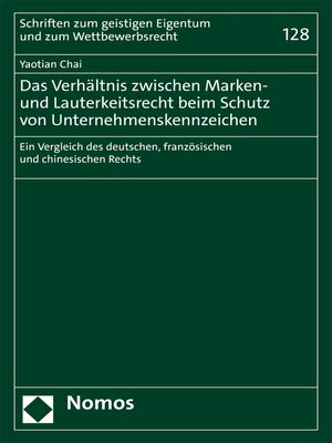cover image of Das Verhältnis zwischen Marken- und Lauterkeitsrecht beim Schutz von Unternehmenskennzeichen
